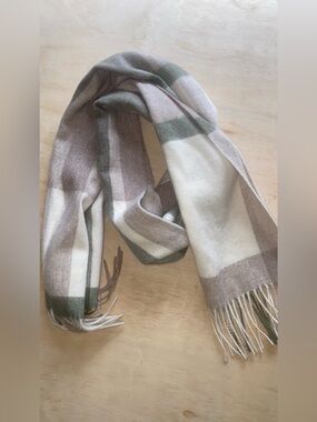 Soft Plaid Fringe Scarf - Neutral Taupe, Cream & Olive